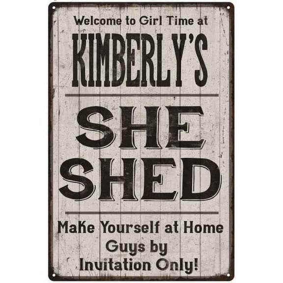 KIMBERLY'S She Shed Sign Lady Cave Gift 8 x 12 High Gloss Metal 208120082027
