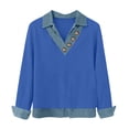 thumbnail image 5 of Women's Long Sleeve Shirts With Denim Collar Cuffs Buttons Decor V-Neck Tops Blue L, 5 of 6