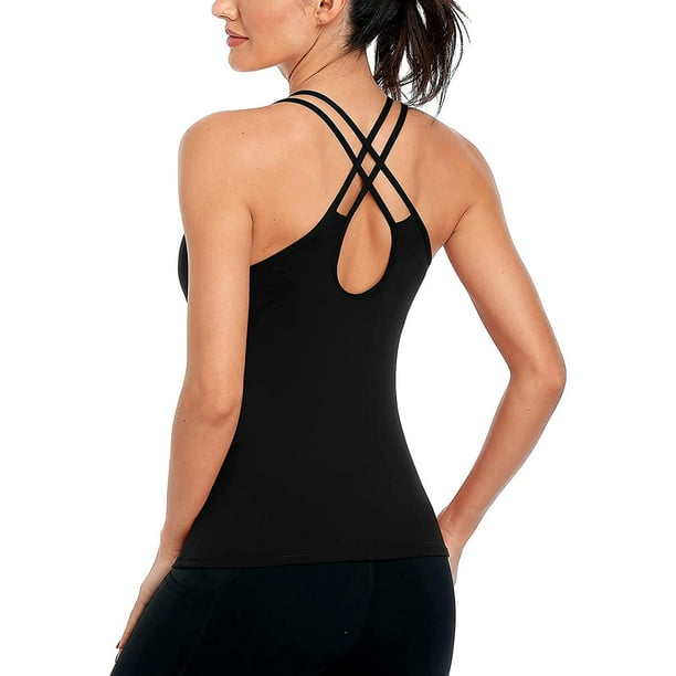 Women's Workout Tank Tops with Shelf Bra Strappy Cross Back Athletic Yoga  Cami Shirt 