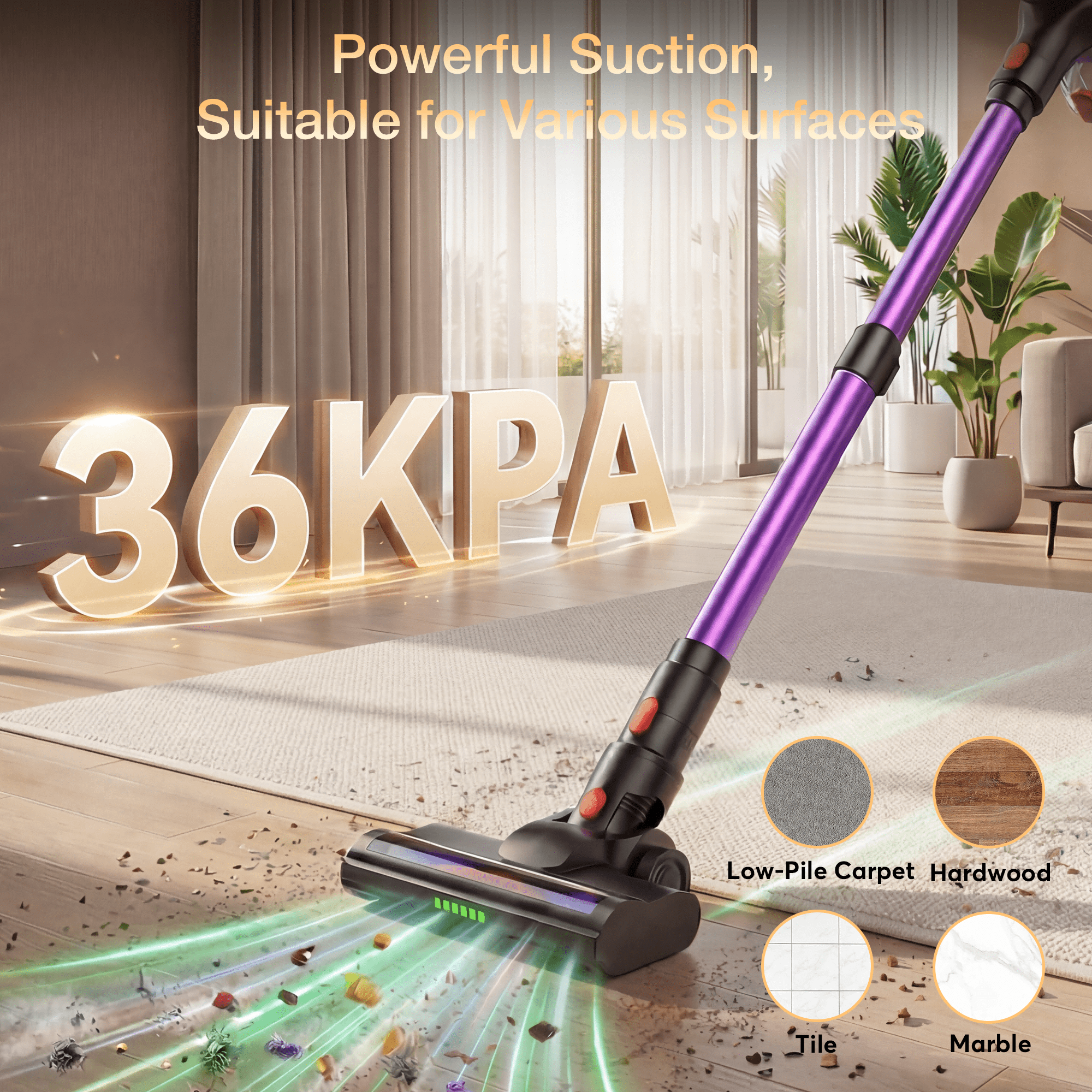 Maircle Cordless Stick Vacuum Cleaner, 36KPA Powerful Suction, 40-Min Runtime, Headlight, Lightweight Self-Standing Vacuum for Home Pet Hair Carpet Hardwood