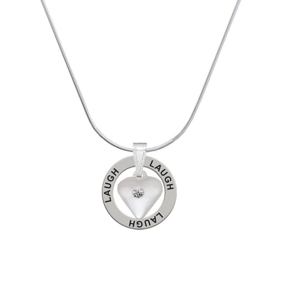 Delight Jewelry Silvertone Large April - Clear Crystal Heart Laugh Ring Charm Necklace, 18"