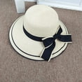 thumbnail image 6 of CoCopeaunts Bow Straw Bucket Hat for Women Summer Foldable Roll up Floppy Basin Hat Packable UV Protection Sun Hat Black Brim, 6 of 8