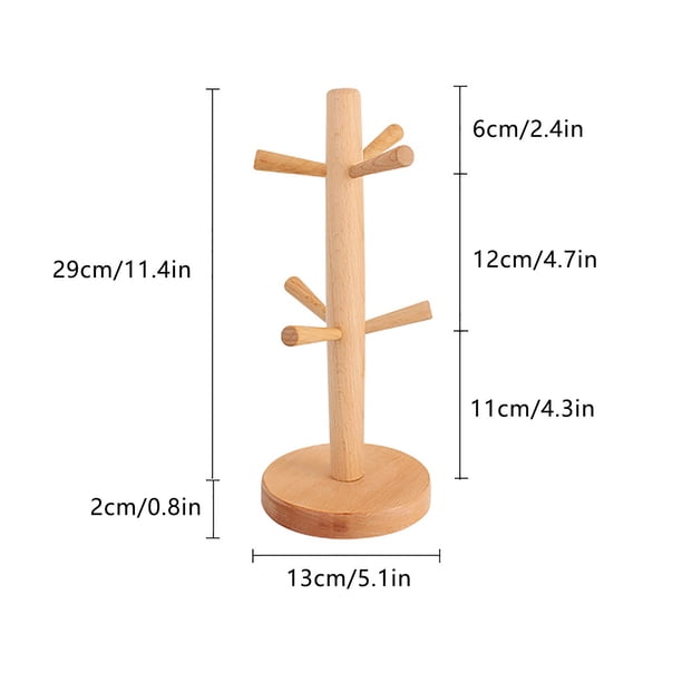 Solid Beech Wood Cup Holder – Stand For 6 Mugs, Coffee Or Tea Organizer