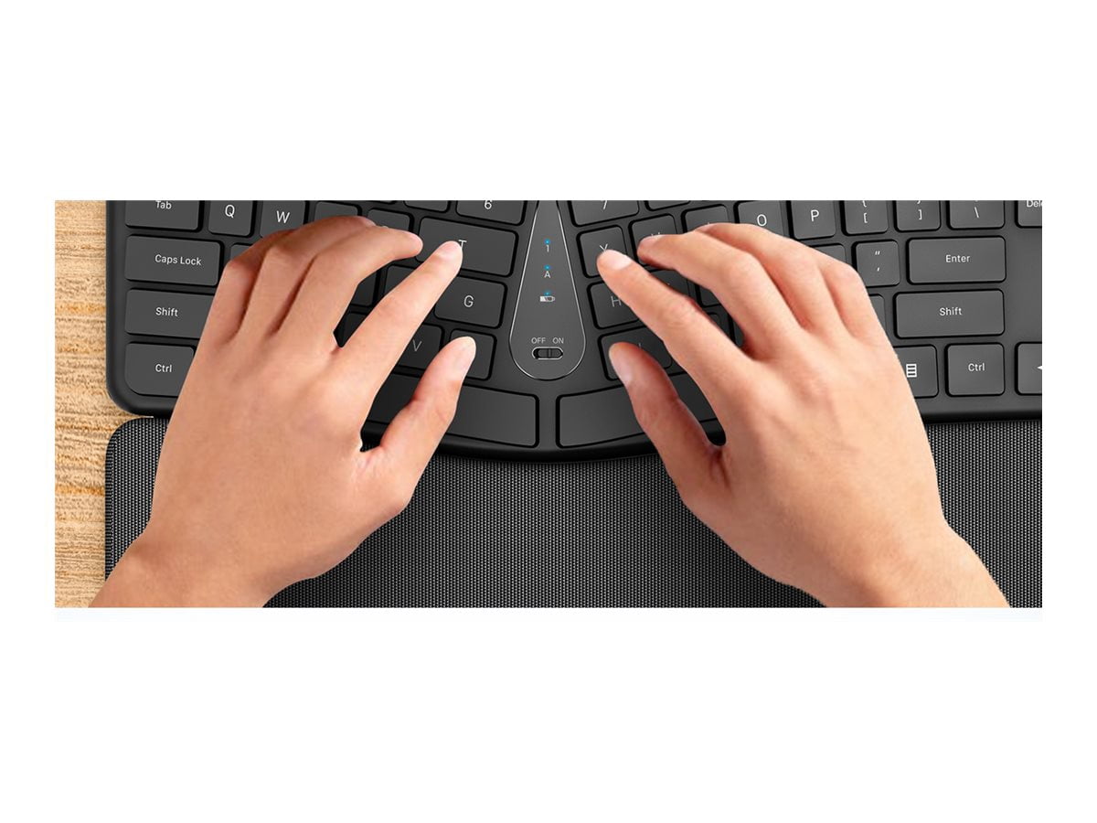 Delton KB250 Computer Ergonomic Wireless Keyboard with USB Dongle, Curved Keyboard with Wrist Pad, Natural Typing Full-Size Quiet Keyboard, Compatible for Laptop/PC/Tablets/Smartphone - Black