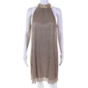 Pre-owned|Laundry by Shelli Segal Womens Shimmer Halter Bow Tie Shift Dress Gold Size 8