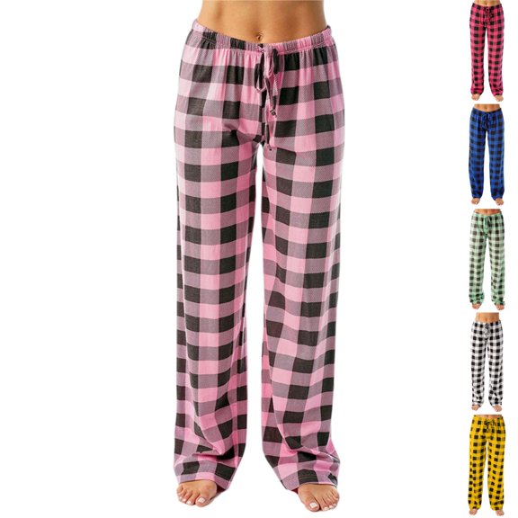 HAJWOH Womens Pants Plaid Drawstring Warm Bottoms Winter Holiday with Elastic Waist with Pockets