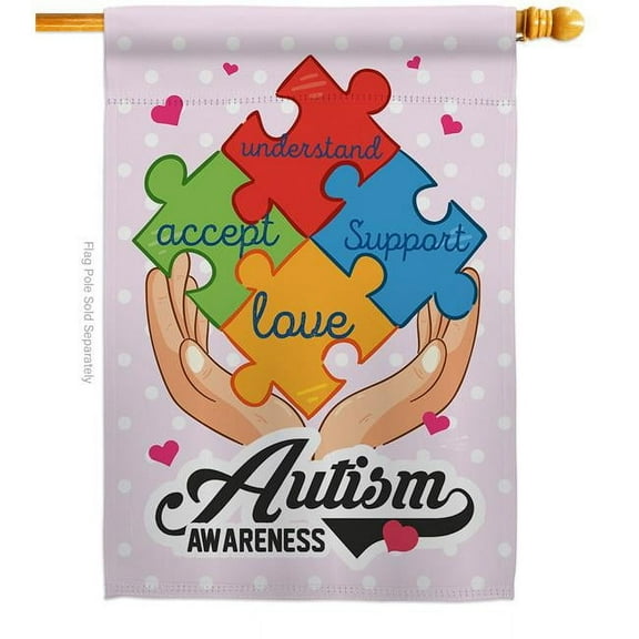 Angeleno Heritage H137046-BO Autism Awareness Support 28 x 40 in. Double-Sided Decorative Vertical House Flags for Decoration Banner Garden Yard Gift