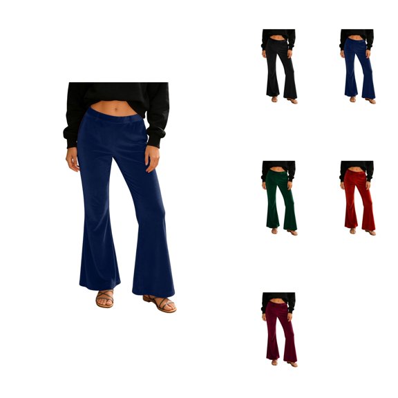 Women’s Velvet Wide Leg Pants, Elastic High Waisted Flared Trousers with Pockets, Plus Size Long Oversized Boot Cut Bell-Bottoms, Tummy Control Casual Work Business Pants