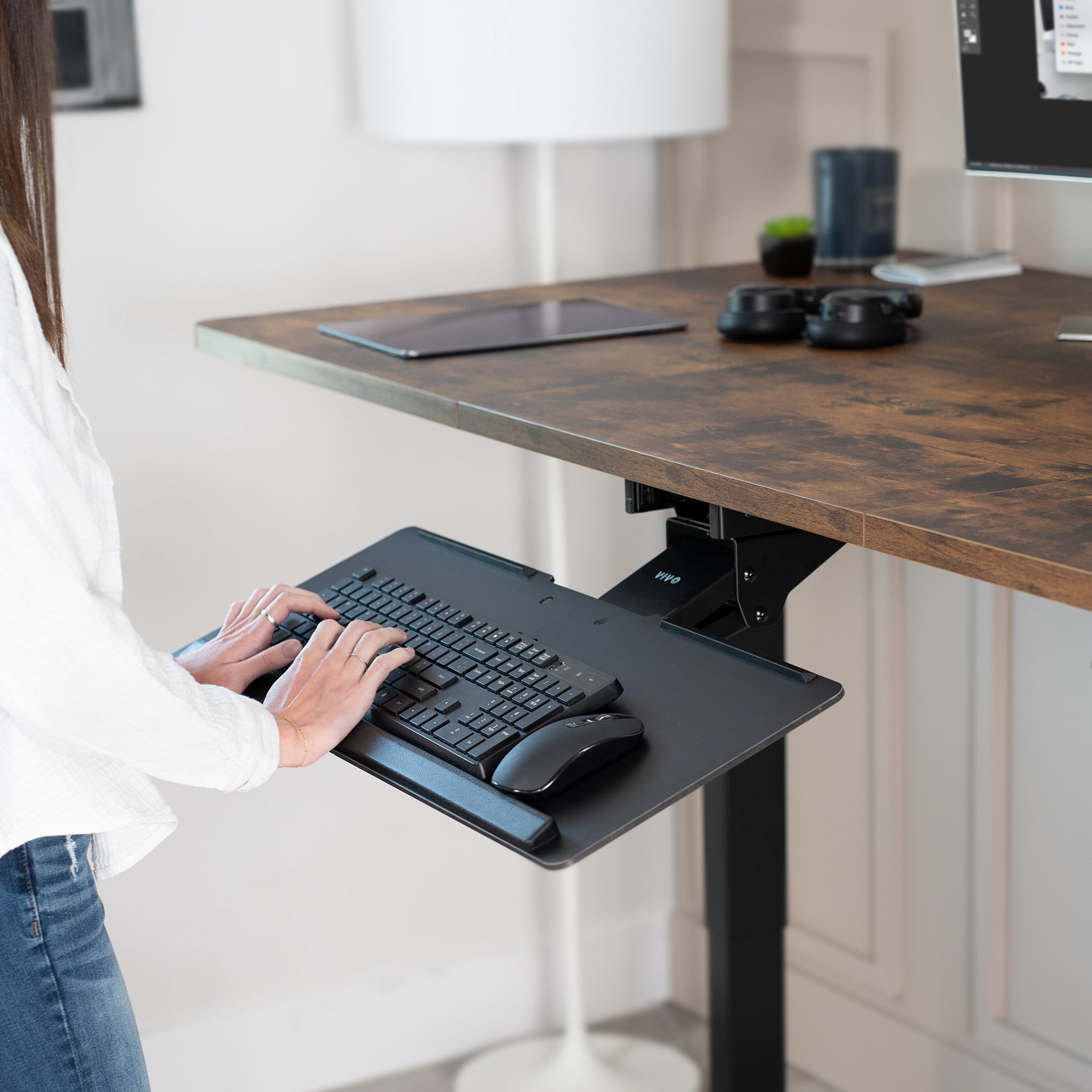 VIVO Adjustable Keyboard Mouse Tray Deluxe Rolling Track Under Table Desk Mount