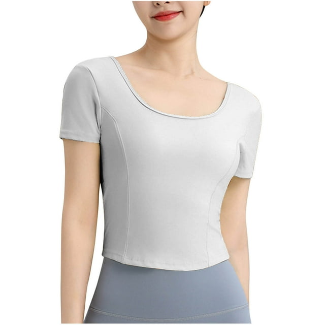 Camiseta de Manga Corta de Verano para Mujeres Color Sólido Cuello Redondo Camiseta de Manga Corta de Poliéster, Top de Moda Casual para Mujeres Y Niñas