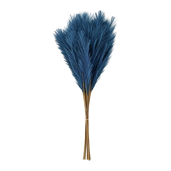 10 Pcs 17.7" Artificial Pampas Grass, Silk Feather Fluffy Handmade Stems for Vase Home Window Display, Bohemian Cozy Decor for Living Room Bedroom Wedding, Blue
