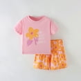 thumbnail image 2 of Toddler Girl Outfits Floral Print Short Sleeve Top + Shorts Cute Round Neck Clothing Sets Tracksuit Pink,140, 2 of 5