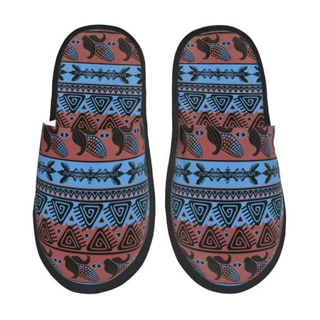 Balery Vintage Corn Pattern in Red Blue Slient Indoor Furry Fleece Comfort House Shoes Soft Non-Slip Home Shoes Cotton slippers House Slippers-- Medium