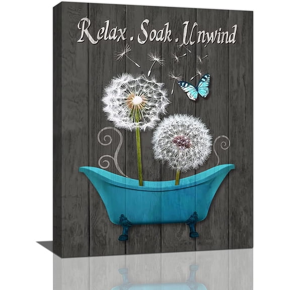 Farmhouse Bathroom Wall Art Rustic Dandelion Butterfly Bathroom Pictures Wall Decor Country Teal Bathtub Bathroom Wall Decor Relax Soak Unwind Bathroom Signs Canvas Painting Modern Home Artwork Framed