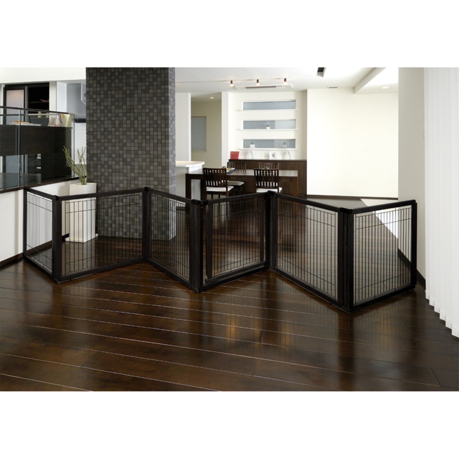 Richell Convertible Elite Freestanding Pet Gate, 6 Panel, Black