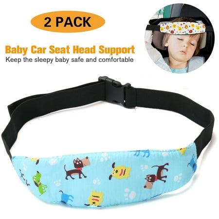 2-Pack Adjustable Safety Baby Kids Car Seat Neck Relief Head Support Safety Stroller Sleeping Belt, Light Blue