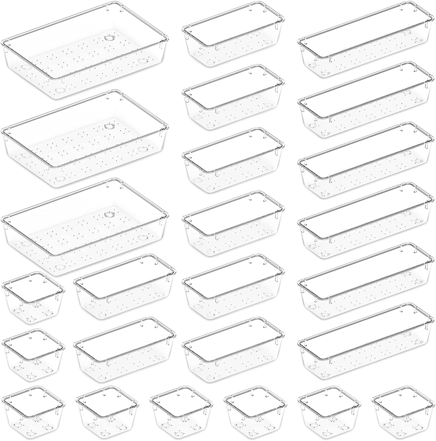 Lifewit 25 Pcs Drawer Organizer Set Clear Plastic Desk Bathroom Makeup