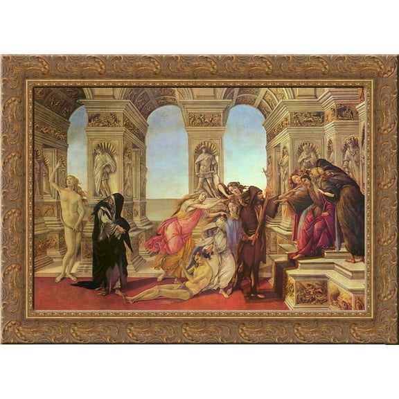 Calumny of Apelles 24x18 Gold Ornate Wood Framed Canvas Art by Sandro Botticelli