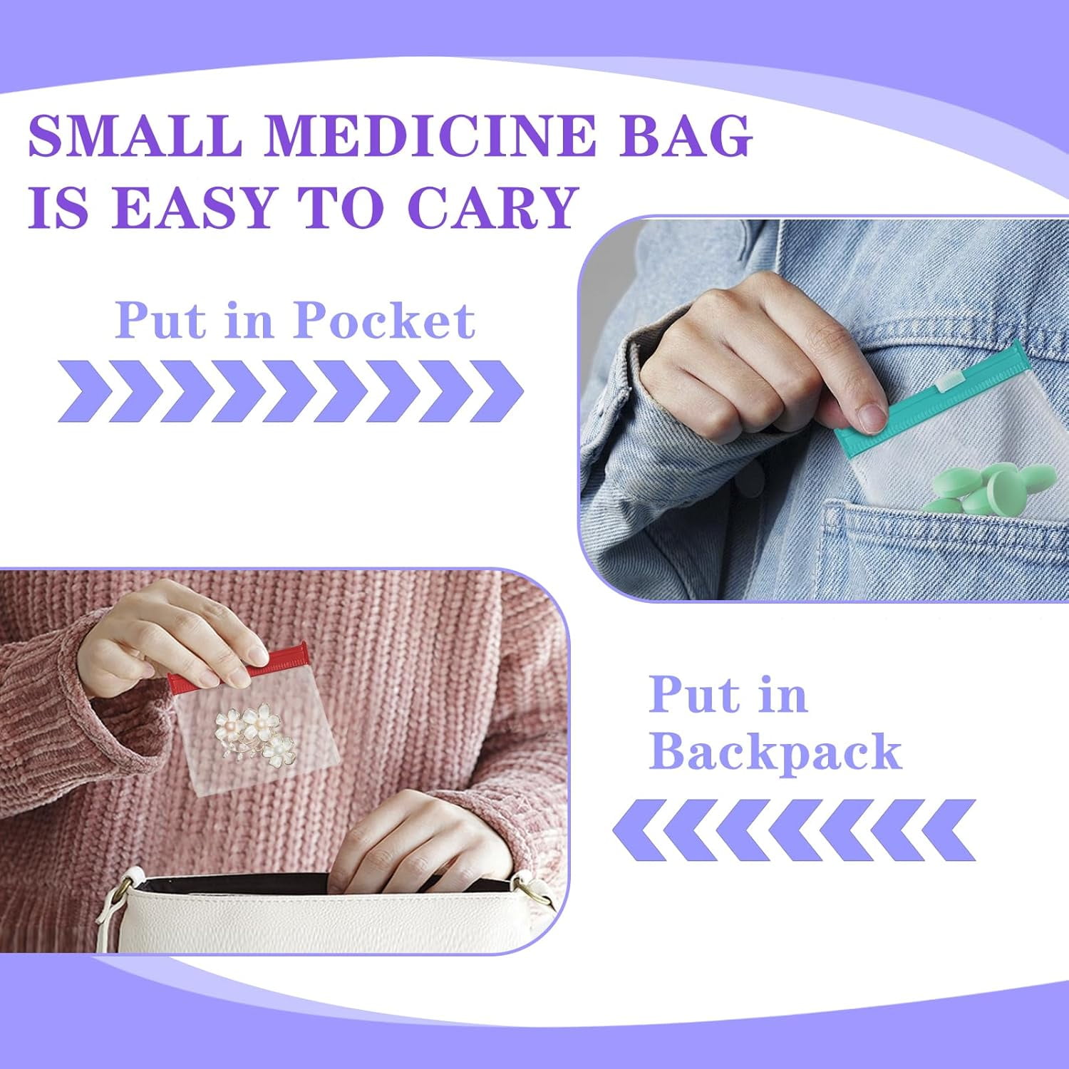 70 Pcs Zippered Pill Pouch Yahome Travel Medicine Organizer Reusable Translucent Plastic Pill Bags with Slide Lock Self-Sealing Plastic Case for Home Office Organizing Small Items, Random Color