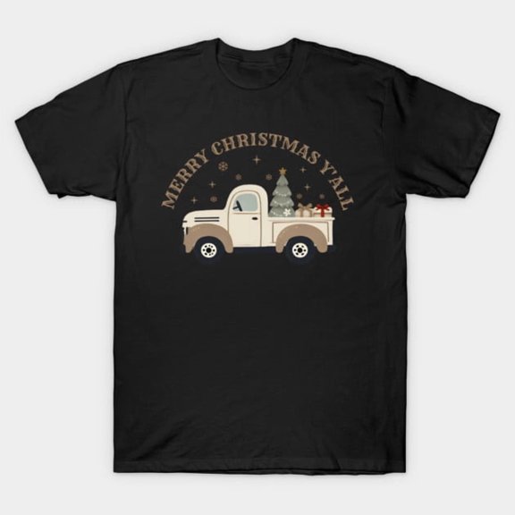 Merry Yall Country Truck Rustic Christmas Retro Graphic, H36890 T-Shirt, for Men and Women, Up to Size 5XL