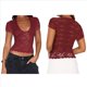 thumbnail image 2 of Camisa de Corta de Encaje para Mujer, Corte Bajo, Estilo Y2K, Corte Entallado, Ideal para Salir, Discotecas y Conciertos Vino Tinto S, 2 of 7