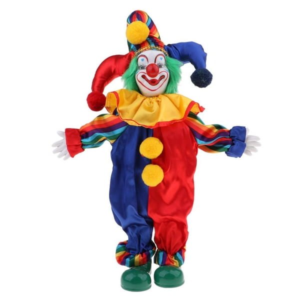 15 Inch Porcelain Smiling Clown Doll Wearing Colorful Outfits