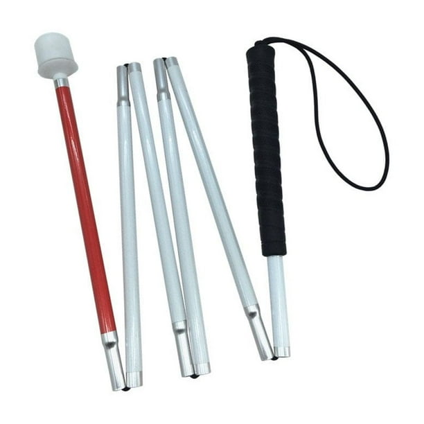 Bastón plegable de aluminio blanco para personas ciegas y con discapacidad visual (6 secciones plegables) (145 cm (57,1 pulgadas), mango negro)