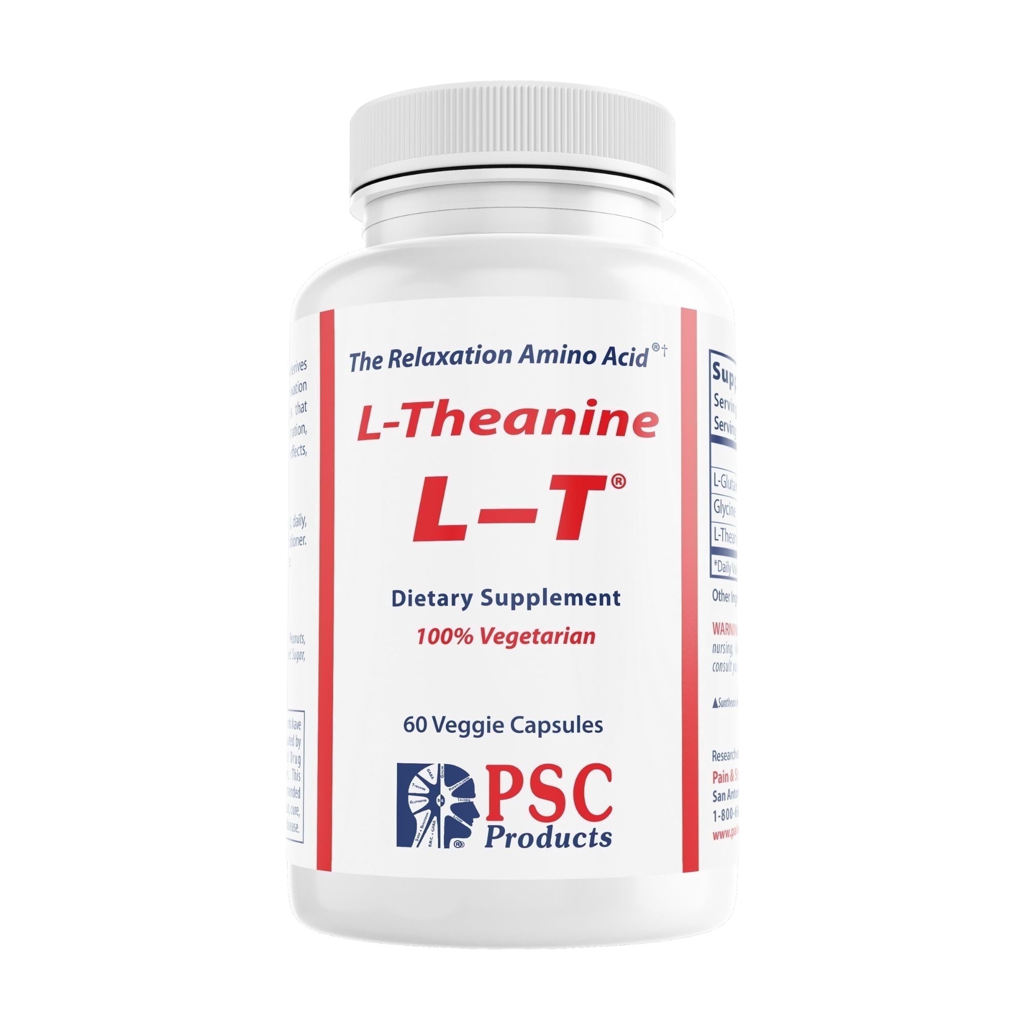 L-T® Complex L-Theanine 100 mg Stress Support Supplement with L-Glutamine and Glycine, 60 Capsules