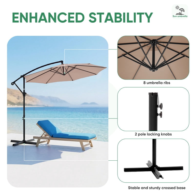 Gianna Outdoor Patio Umbrella, 10ft Offset Hanging Patio Umbrella with Aluminum Stand, 8 Ribs, UV Protection for Pool Garden Backyard Market, Khaki