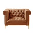 thumbnail image 3 of Ryder Brown Leather Chesterfield Club Chair - Gold Metal Y-Legs, 3 of 9