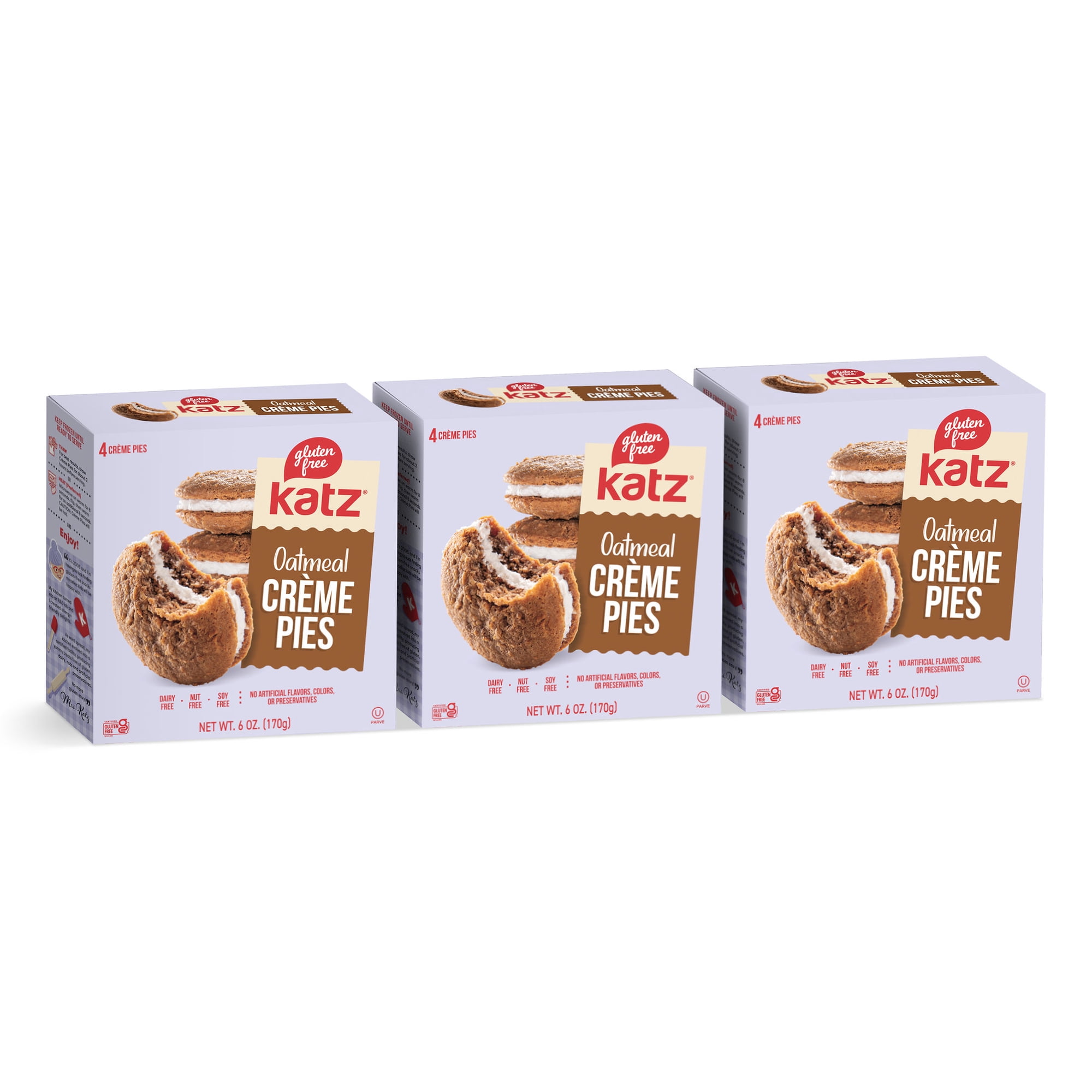 Katz Gluten Free Oatmeal Creme Pies |Gluten Free Dairy Free Nut Free Soy Free Kosher | (3 Pack 6.0 Ounce Each)