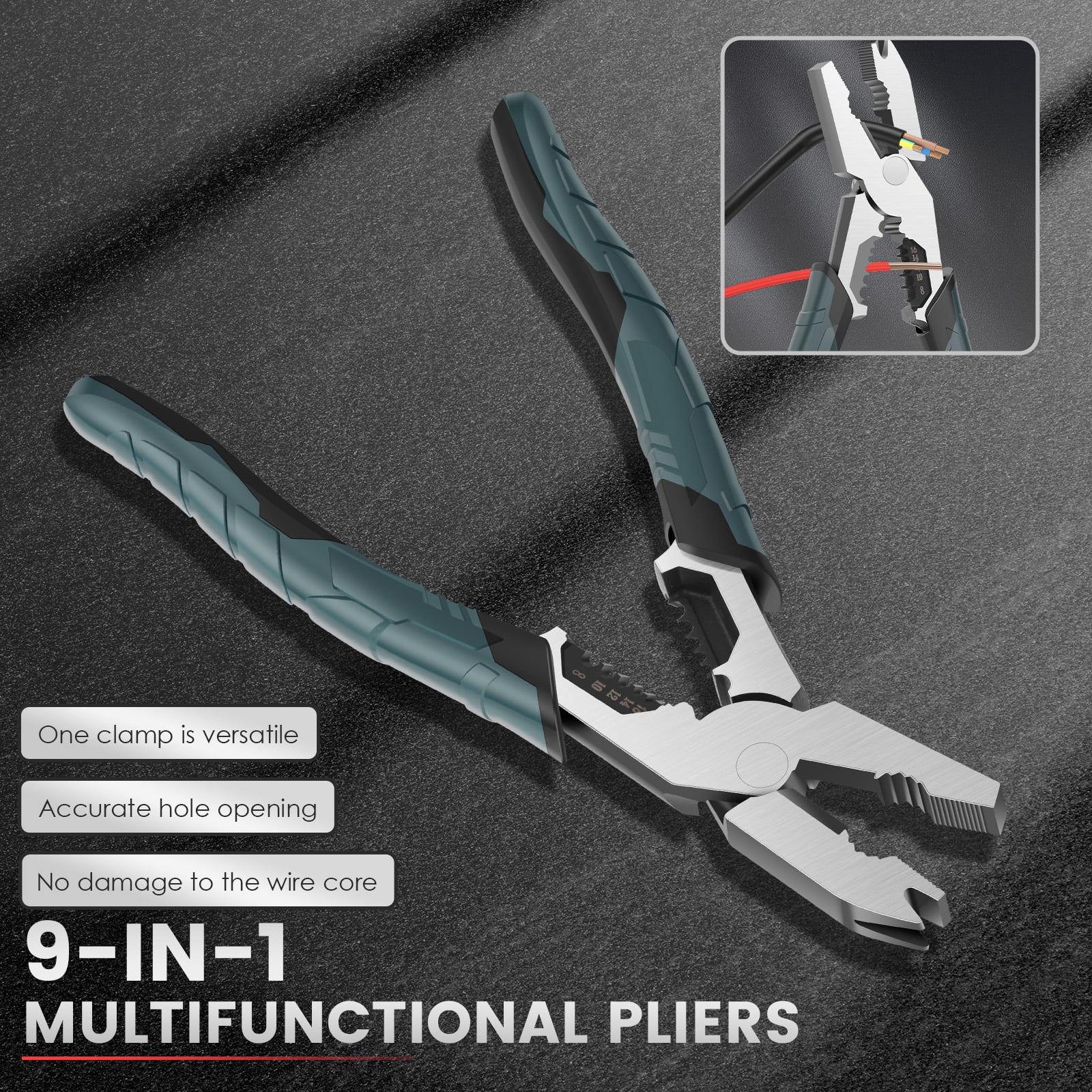 9-in-1 Multi-Function Cutting Pliers Industrial-Grade Wire Cutter Crimper with Offset Head and Leverage Design Cutting Tool for Home Nail Puller Stripper