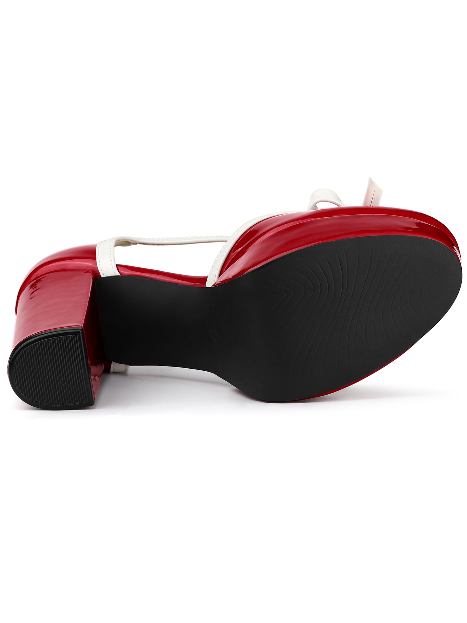 DARING DIVA Women's Platform Bow T Strap Chunky Heels Pumps Red 10
