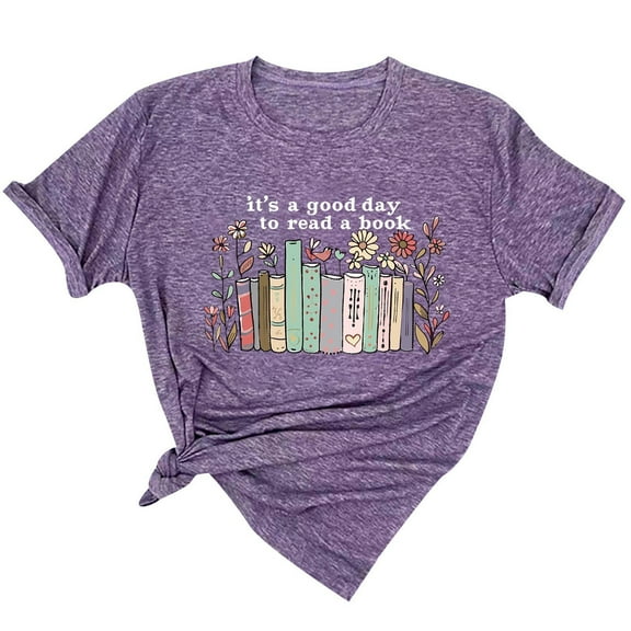 Shiyifun Womens T-shirts Casual Printed Short Sleeve Crew Neck Comfortable Fashion Graphic Tees for Women, Purple, L