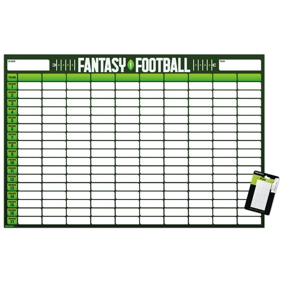 Fantasy Football 10 Team Draft Board Wall Poster, 22.375" x 34"