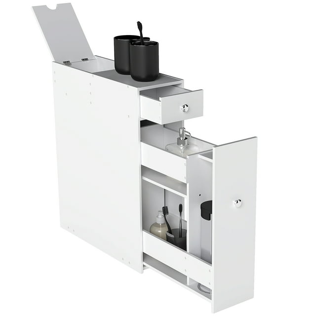 HOMCOM Armoire de Rangement pour Salle de Bain, Armoire Étroite pour Papier Hygiénique avec Tiroirs