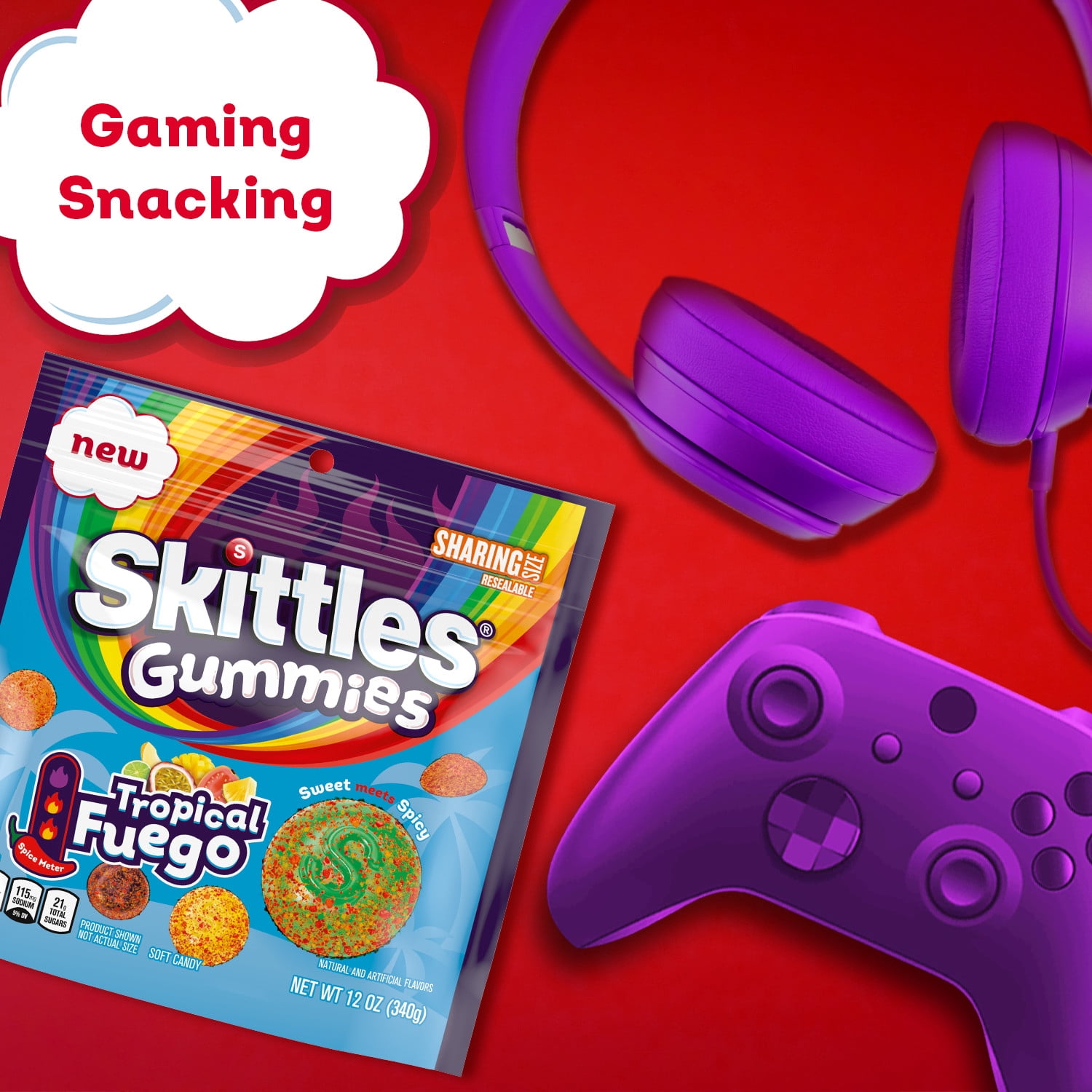 Skittles Gummies Tropical Fuego Gummy Candy, Sharing Size - 12 oz Candy Bag