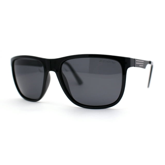 Polarized Mens Flat Top Rectangular Sport Horn Rim Sunglasses Shiny Black