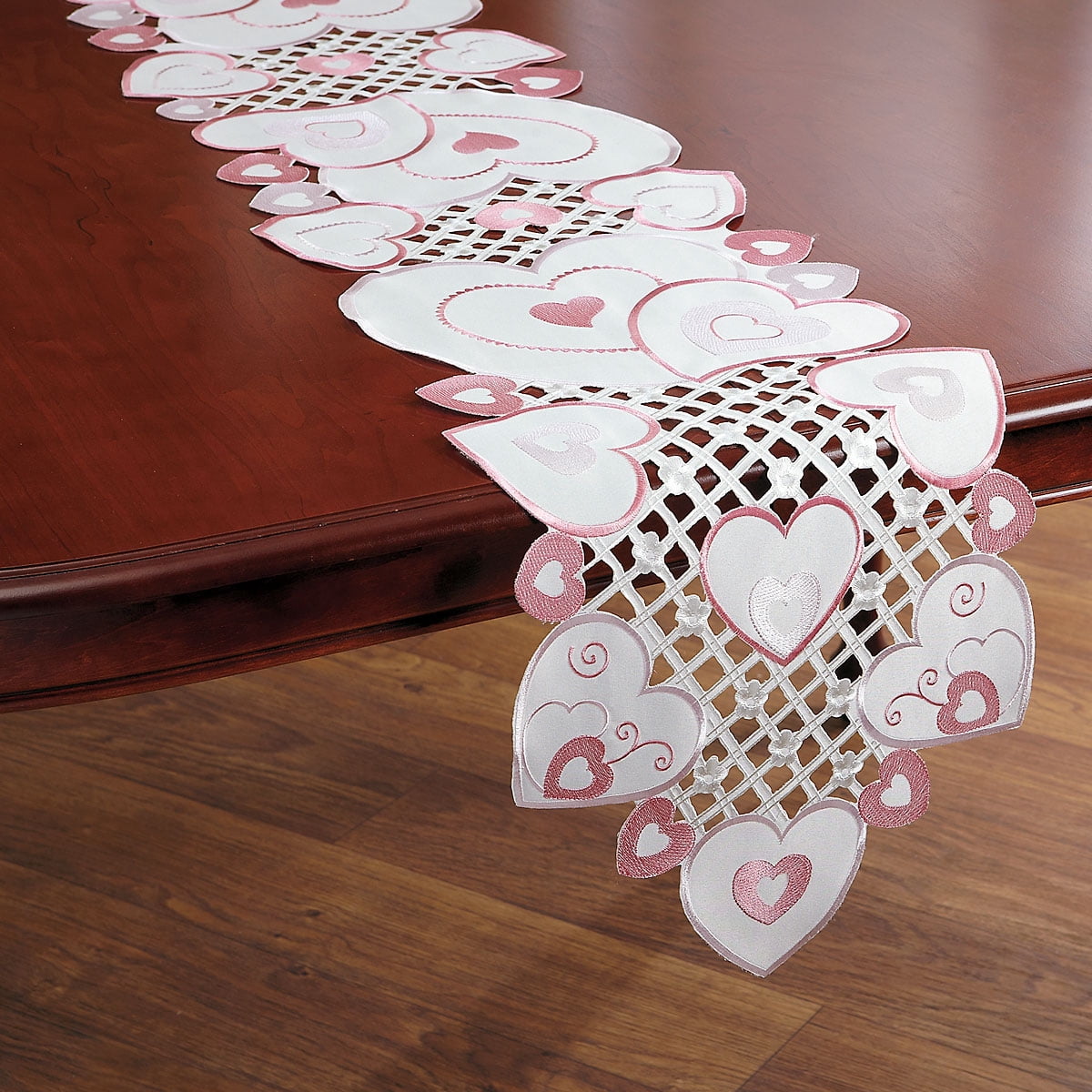 Current Valentine Hearts Table Runner - 13 x 72-Inch Pink Indoor & Outdoor Dining Decorations, Embroidered Home Decor, Holiday Centerpiece, Machine Washable Polyester