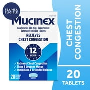 Mucinex 12 Hour Expectorant, OTC Medicine for Excess Mucus Relief, Chest Congestion, FSA, 20 Tablets