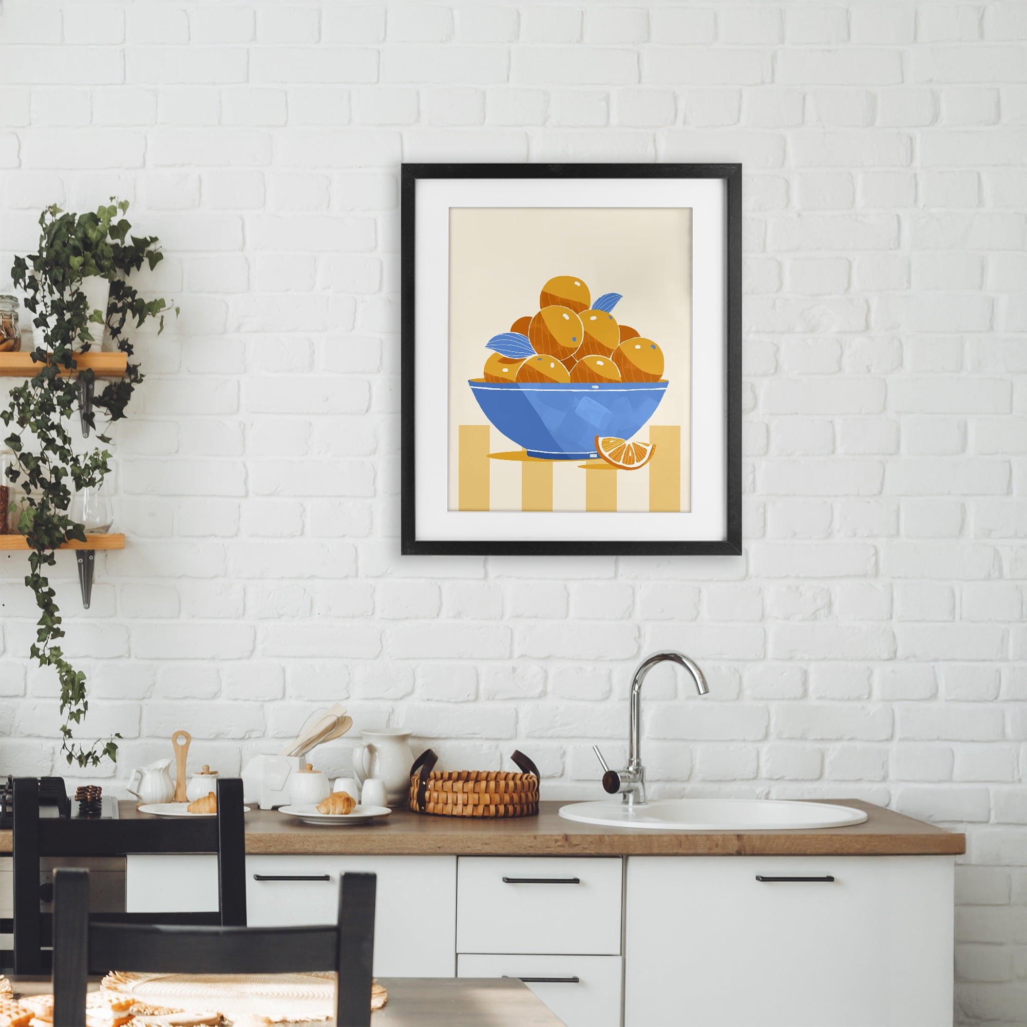 Stupell Industries Orange Citrus Bowl Striped Black Framed Print Under Glass, design by Lucca Sheppard