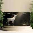 thumbnail image 4 of 1 Pcs 2D Flat License Plate Covers & Frames, Gilt Deer For Decorative Front, Waterproof For Decoration Aluminum License Plate Covers & Frames Cover For Men Women, 12" X 6", 4 of 6