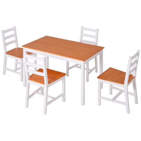 Dining Table Set for 4, 5 Piece Solid Pine Wood Kitchen Table and Chairs, Compact Modern Breakfast Nook Furniture with High Back Slatted Seating for Small Spaces, White Finish
