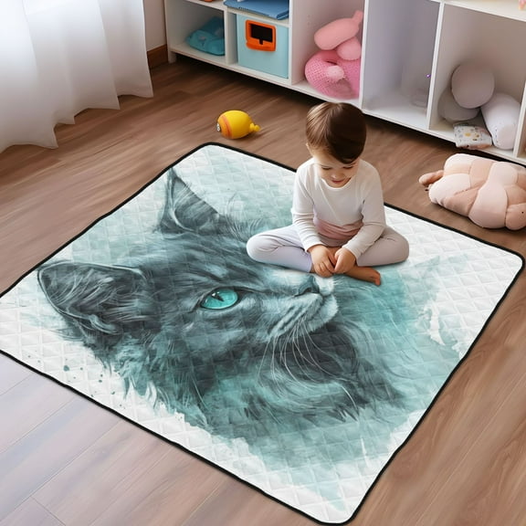 WOBOGO A Grey Cool Cat Baby Playmats Extra Large Waterproof Rollable Activity Pads for Toddlers 50×50inch