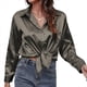 thumbnail image 1 of Blusas de Satén con Cuello en V y Larga para Mujer, Blusas de Seda de Verano, Moda 2025 Gris Oscuro L, 1 of 9