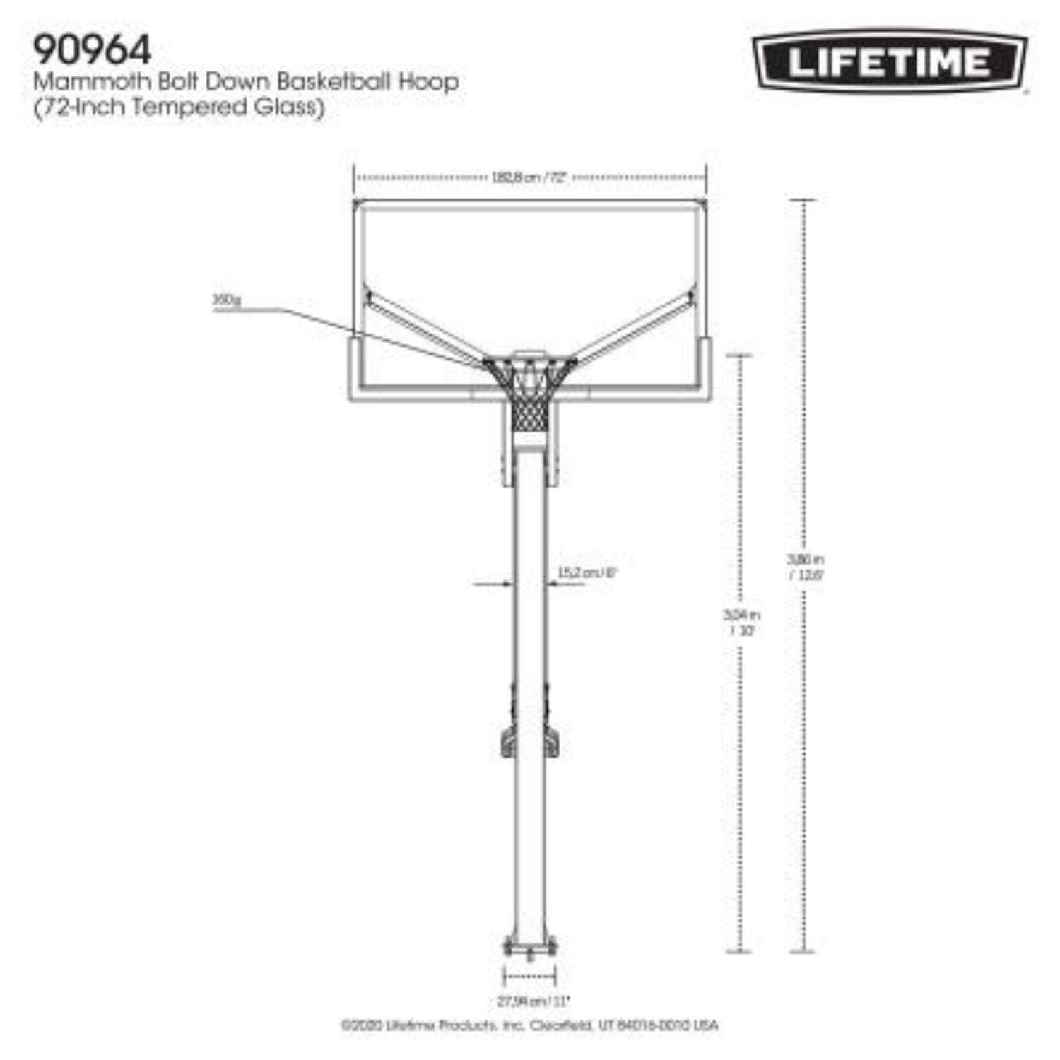LIFETIME Mammoth Bolt Down Basketball Hoop with 72" Tempered Glass Backboard