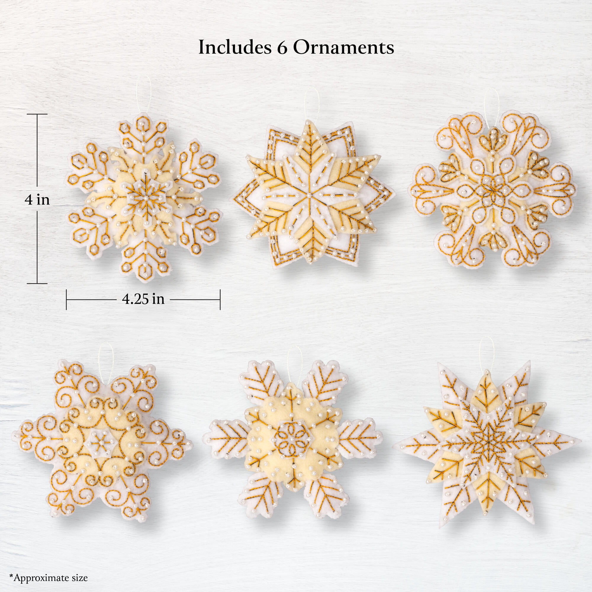 Bucilla Pearl Snowflake 6 Count Felt Applique Ornament Kit, 4.25 x 4 in