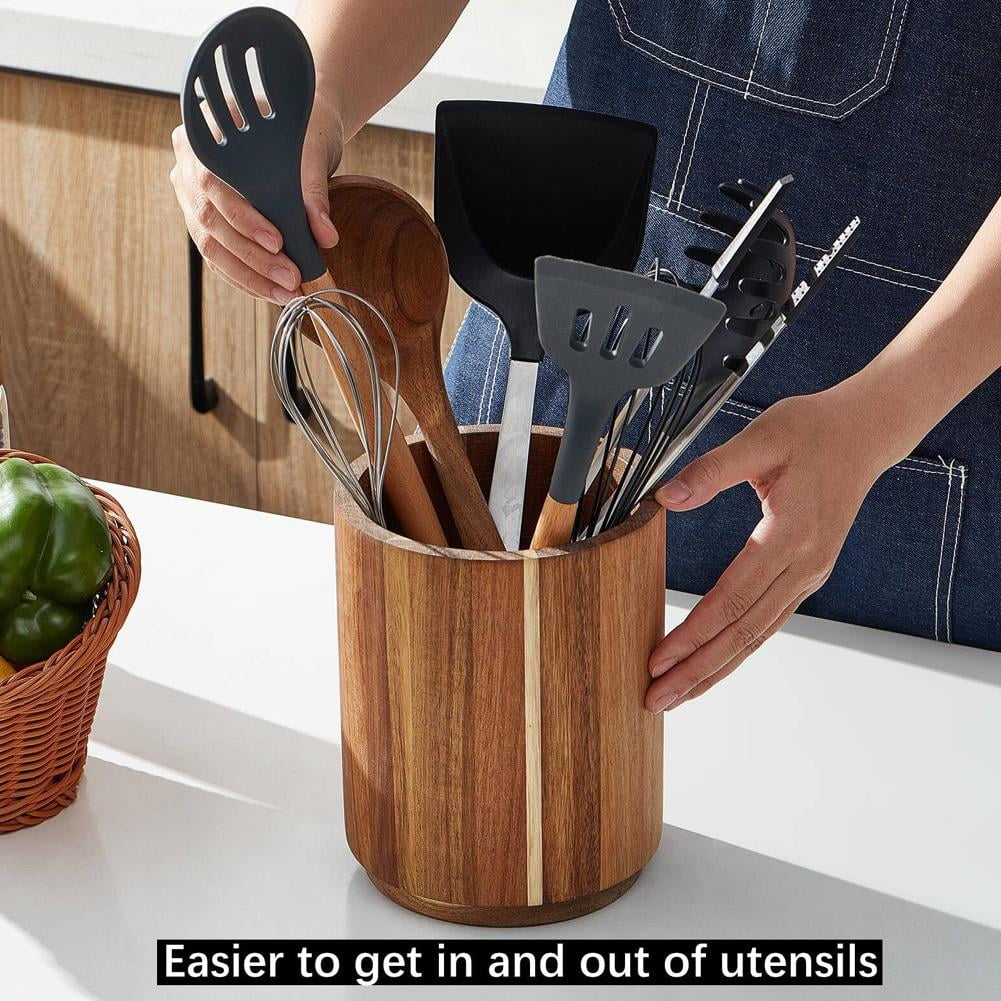 360 Rotating Utensil Holder Acacia Wooden Utensil Holder 7.2" Large Wood Kit I3