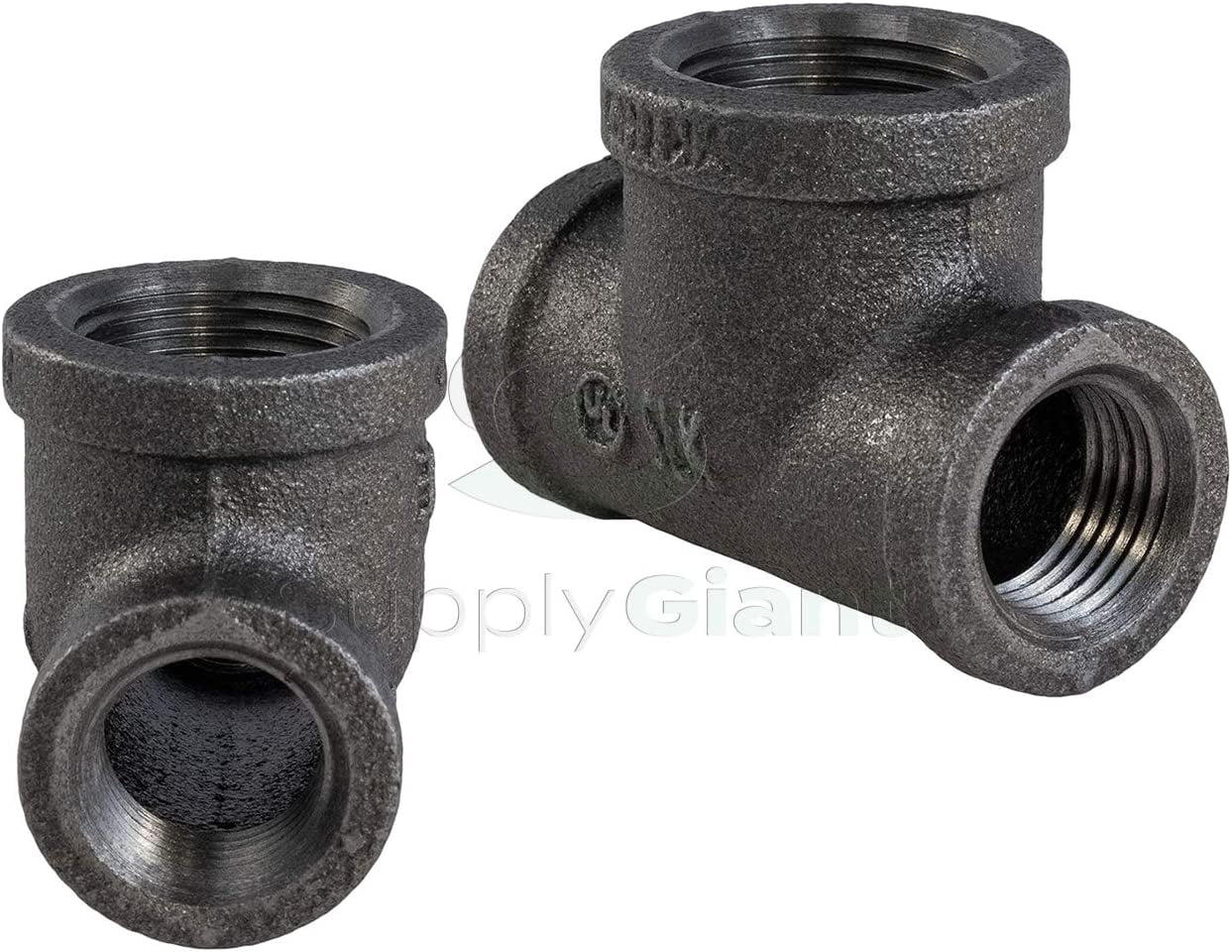 Supply Giant BMBT0340 Black Malleable Bull Head Tee Fitting with Female Threaded Connections, 3/4" x 3/4" x 1"