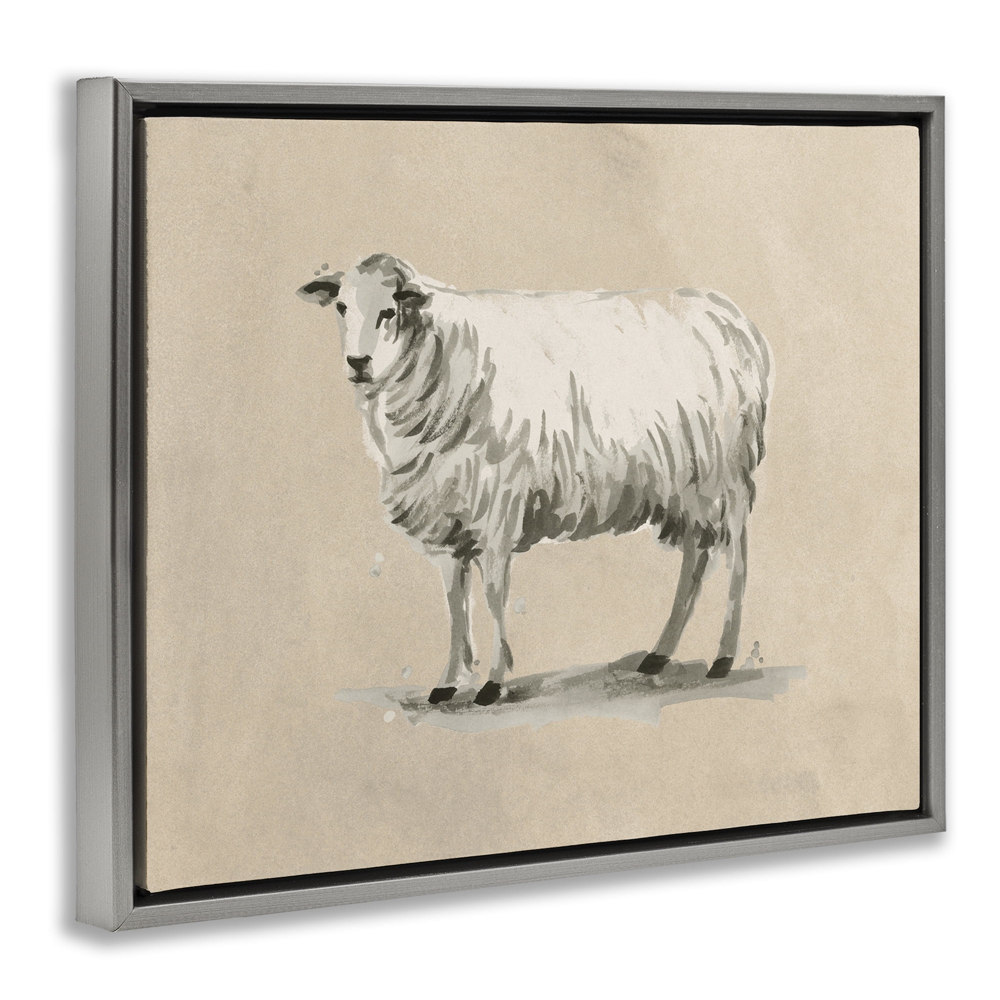Stupell Industries Traditional Minimal Sheep Animals & Insects Painting Gray Floater Framed Canvas Art Print Wall Art, 21 x 17